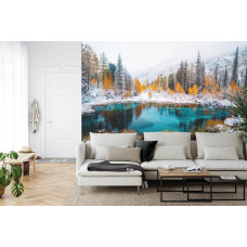 Een fotobehang met een indrukwekkend landschap van het Geisermeer in Rusland, perfect voor een woonkamer.