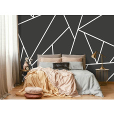 Een fotobehang van geometrische driehoeken in vliesbehangstijl voor een slaapkamer.