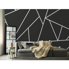 Een fotobehang van geometrische driehoeken in een trendy woonkamer.