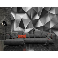 Een fotobehang met moderne geometrische 3D-vormen in een artistieke stijl.