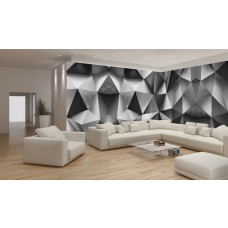Een fotobehang met abstracte 3D-vormen in een speelse compositie.
