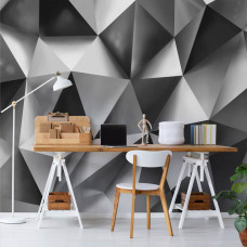 Een fotobehang met geometrische vormen in een abstracte stijl, ideaal voor een kantoor.