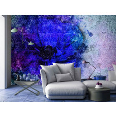 Een fotobehang met een geschilderde blauwe bloem voor de huiskamer.