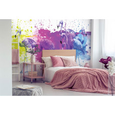 Een fotobehang van geschilderde flamingo's in een rustgevende slaapkamer.