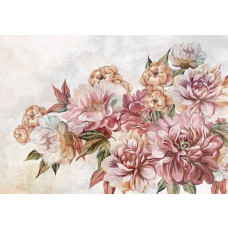Fotobehang van geschilderde oud-roze bloemen, met een vintage uitstraling.