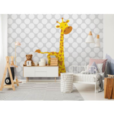 Een fotobehang met een giraffe voor de babykamer, kinderkamer en meisjeskamer.