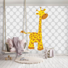 Een fotobehang met een giraffe voor de babykamer, kinderkamer en slaapkamer.