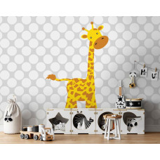 Een fotobehang met een giraffe voor de babykamer, kinderkamer en speelkamer.