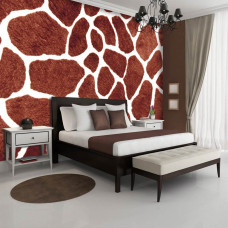 Een fotobehang met het patroon van een giraffenhuid, perfect voor een slaapkamer.