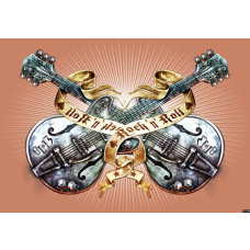 Fotobehang van oranje gitaren in een heavy metal stijl, perfect voor muziekliefhebbers en rockfans.