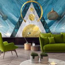 Een fotobehang met een abstract kunstwerk in art deco-stijl voor de woonkamer.