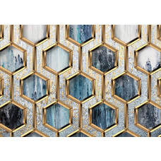 Glamour fotobehang met gouden hexagon patroon, zeshoekige geometrische vormen in een luxueus goud design.
