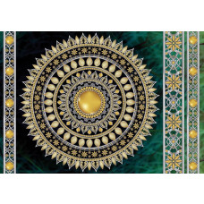 Smaragdgroene en gouden mandala, fotobehang dat een luxueuze en artistieke uitstraling geeft.