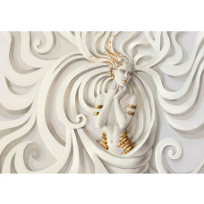 Fotobehang met gouden vrouw en kunstzinnig reliëf, ideaal voor een luxe en artistieke sfeer in elke kamer.