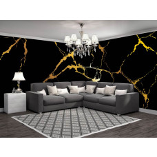 Een fotobehang met zwart en goud marmer in een industrieel ontwerp, perfect voor een huiskamer.