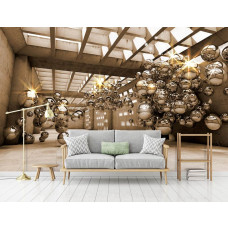 Een fotobehang van een abstract gouden gebouw met sprankelende elementen, perfect voor de slaapkamer.