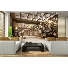 Een fotobehang met sprankelende gouden elementen in een modern design voor de woonkamer.