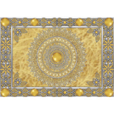 Fotobehang met een gouden mandala en Tibetaans design in abstracte boeddhistische stijl.