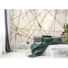 Een elegant vliesbehang met gouden marmer en een industrieel ontwerp, perfect voor een slaapkamer.