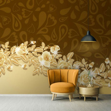 Een fotobehang met abstracte gouden rozen en bloemendetails voor de huiskamer.