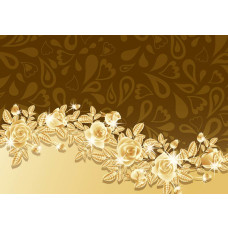 Fotobehang met gouden rozen en bloemen, met abstracte kunstinvloeden.