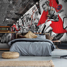 Een fotobehang van abstracte graffiti kunst, ideaal voor een kinderkamer.