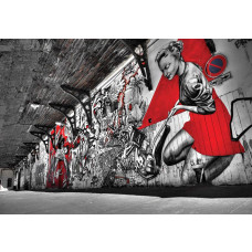 Moderne graffiti op een muur, abstract en met 3D-effecten, op fotobehang.
