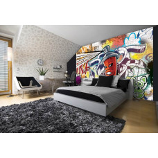 Fotobehang met graffiti en spuitbus kunstwerk op vliesbehang voor kinderkamer en slaapkamer.