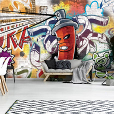 Fotobehang met graffiti spuitbus en abstracte kunst voor kinderkamer en woonkamer.