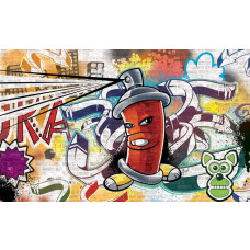 Fotobehang met graffiti en een abstract kunstwerk van een spuitbus.