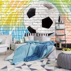 Fotobehang van een graffiti kunstwerk met een voetbaldoel voor kinderkamer en slaapkamer.