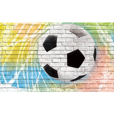 Fotobehang met een graffiti-tekening van een doelpunt op een voetbalveld.