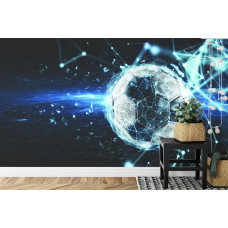 Een fotobehang met een grafische 3D-weergave van voetbalpassie.