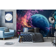 Een fotobehang van de Great Galaxy met sterren, planeten en het universum in de ruimte en het heelal in een tienerkamer met een kosmisch gevoel.