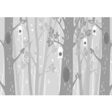 Fotobehang van grijze bomen in een sneeuwlandschap, winters en rustgevend.