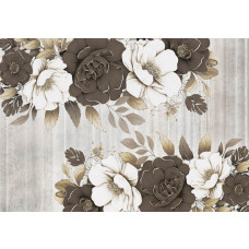 Fotobehang van grote bloemen op een betonnen muur, met pioenrozen in een artistieke compositie.