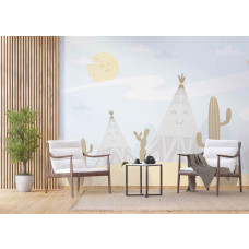 Een fotobehang van een happy village met een wigwam in een kinderkamer met Airtex.
