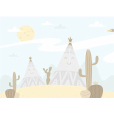 Een fotobehang van een happy village met een wigwam.