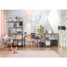 Een fotobehang met abstracte herten in kunststijl voor de slaapkamer.