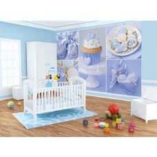 Een fotobehang met de tekst 'Het is een jongetje' met blauwe cupcake, ideaal voor de babykamer.
