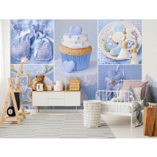 Een fotobehang met 'Het is een jongetje' voor de babykamer.