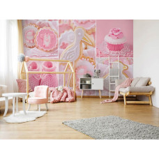 Een fotobehang met 'Het is een meisje' voor de babykamer.