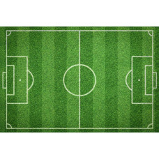 Fotobehang van een voetbalveld met helder groen gras, klaar voor een spannende wedstrijd.