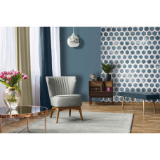 Een fotobehang met blauwe hexagon tegels met een 3D-effect te zien in de slaapkamer.