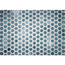 Fotobehang met hexagon tegels in blauw met een opvallend 3D-effect.