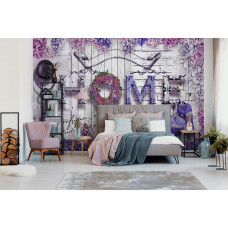 Een fotobehang van abstracte bloemen tegen een neutrale achtergrond voor de slaapkamer.