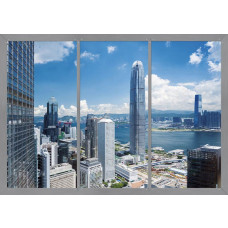 Een fotobehang van het uitzicht op de stad Hong Kong met 3D raamzicht.