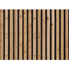 Een fotobehang met een close-up van houten panelen met akoestische details.