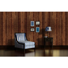 Een fotobehang met een abstracte weergave van houten planken in een woonkamer.