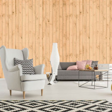 Een fotobehang van houten planken in een rustieke stijl voor de huiskamer.